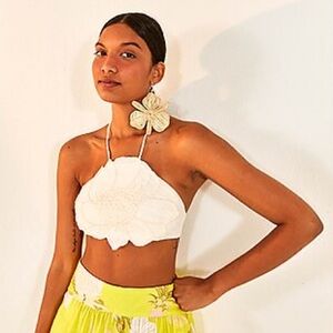 FARM Rio Flower Linen-Blend Crop Top